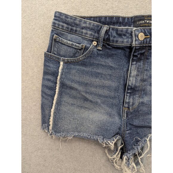 Lucky Brand Shorts Womens 12 Blue High Rise Shortie Cutoff Distressed Denim - Picture 2 of 16